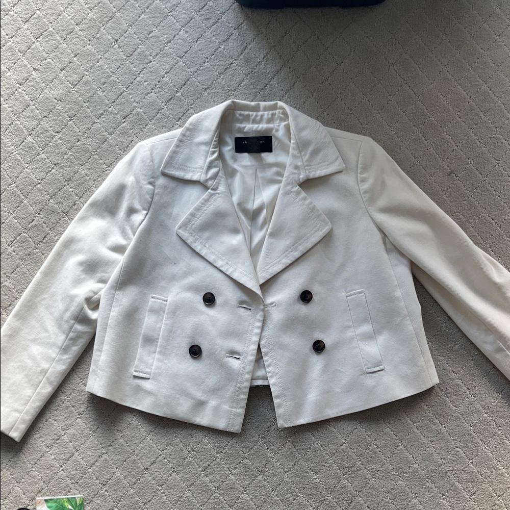 Ann Taylor petite Women's White Double-Breasted Jacket